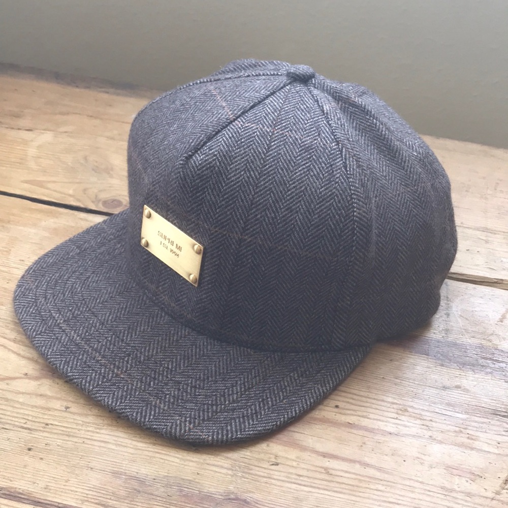 Supreme Hat - Wool Windowpane Metal Plate 5 Panel